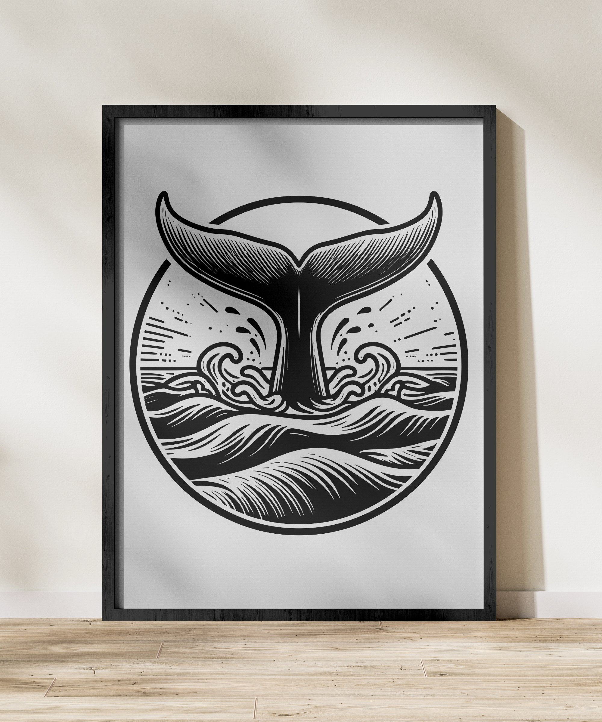 Whale Tail With Ocean Waves Vector Art Svg, Japanese Style Wave Circle ...