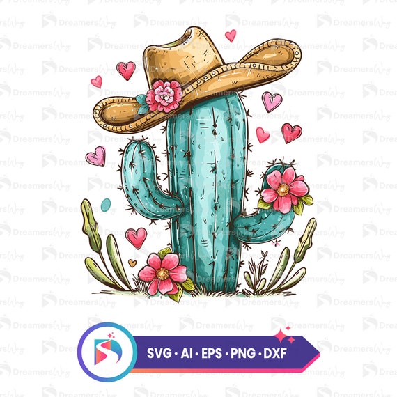 Western Cactus With a Cowboy Hat Vector Illustration, Cactus Svg Cut File,  Best for Print on Demand, Commercial Use, Instant Download. - Etsy