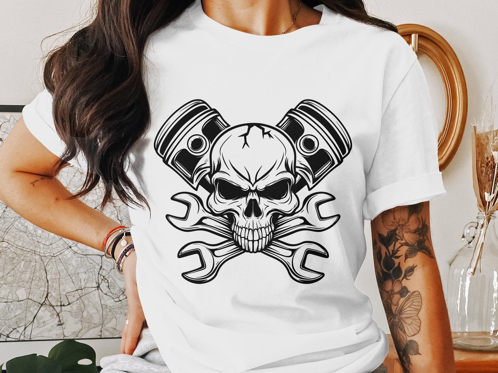 Skull Engine Pistons Wrench Art Digital Download, Mechanic Art, Skull ...