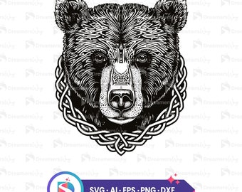 Celtic bear vector art, geometric bear digital download, ai, eps, svg, png, dxf files for cricut, silhouette, tattoo design, t-shirt print