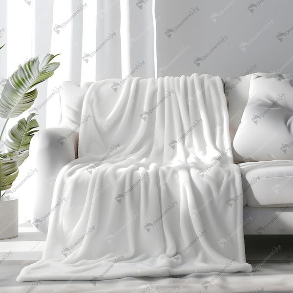 Elegant white throw blanket, soft plush comfort, modern home decor, luxury cozy couch accessory
