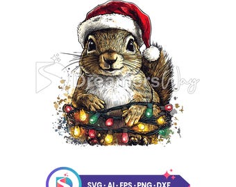Christmas squirrel lights with vector illustration, digital art, Squirrel svg, png, eps, dxf, ai files, instant download.