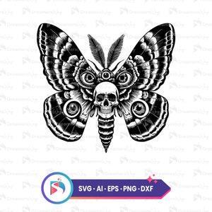 Gothic moth skull vector digital download, butterfly svg, tattoo inspired art, ai eps dxf png files.