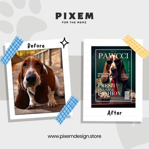 Custom Pet Portrait Personalized Portrait for Pet Owner Funny Wall Art Gift for Dog Lover Digital Download Fashion Magazine Cover Funny Pet