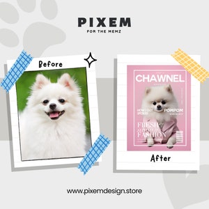 Custom Pet Portrait Personalized Portrait for Pet Owner Funny Wall Art Gift for Dog Lover Digital Download Fashion Magazine Cover Funny Pet