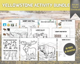 Yellowstone Children's Activity Pages, Kids Car Games, Road trip Games, Nature & Wildlife Coloring Pages, Word Search, Learning Pages, Mazes