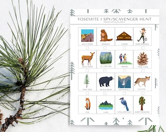 Yosemite NP Children's Spy Scavenger Hunt, Kids Car Road Trip Games, Nature & Wildlife National Park Family Game, Gift, Eye Spy, Spy Game