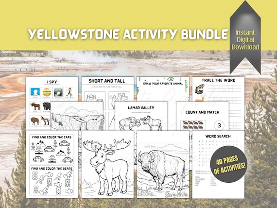 Yellowstone Children's Activity Pages, Kids Car Games, Road trip Games, Nature & Wildlife Coloring Pages, Word Search, Learning Pages, Mazes