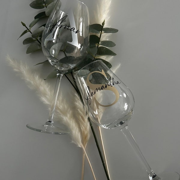NUR AUFKLEBER für Weinglas mit Namen und Monogramm gold - personalisiertes Geschenk für Freundin | Hochzeitsgeschenk | Geburtstag | JGA