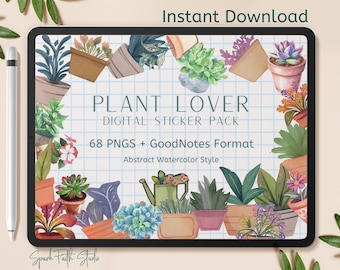 Watercolor Plant Stickers, Nature Inspired Digital Stickers, GoodNotes, Journaling, Planner Stickers, Instant Download, Plant Lover Clipart