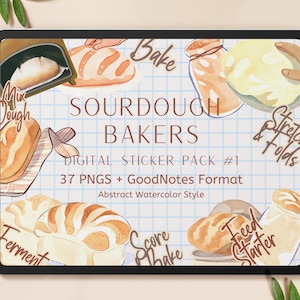 Sourdough Bakers Set of Digital Stickers with Timing Prompts and Sourdough Baking PNGs,  GoodNotes Format, Baking Schedule Organizer, Set #1