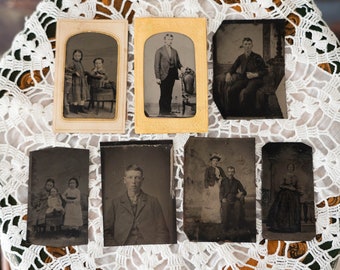 Lot of 7 Tintype Victorian Photographs - Collection Oddities Curiosities Antique Collectibles Spooky