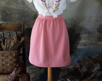 Vintage 70s Bleyle Pink A-Line Mini Skirt Retro Style With Pockets Size S/M