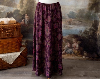 Vintage 90s Leslie Fay Purple Paisley Skirt Elastic Waist Whimsigoth Bohemian Hippie