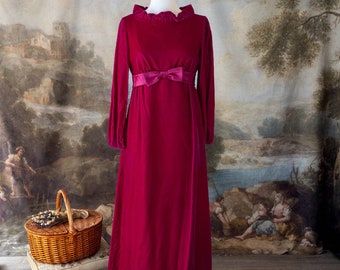 Vintage 60s Emma Domb Velvet Maxi Dress: Hot Pink Regency Gown
