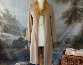 vintage G-Dresses long cardigan beige avec col en plumes