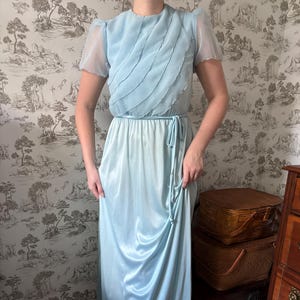 Vintage 70s Light Blue JcPenney Fashions Maxi Dress Evening Prom Dress Formal Elegant Chiffon Details Unique Bridesmaid Size S
