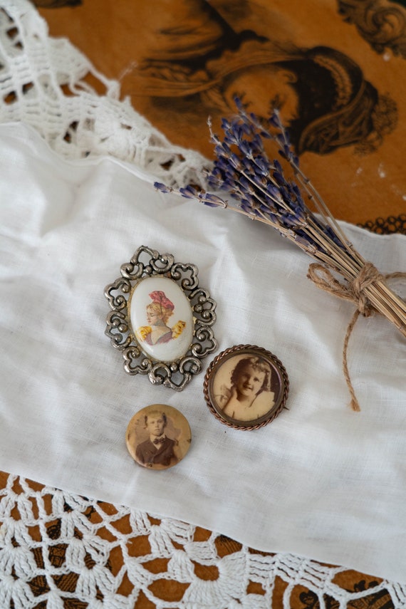 Lot of 3 Brooches/Pins - 2 Antique Photography Bro