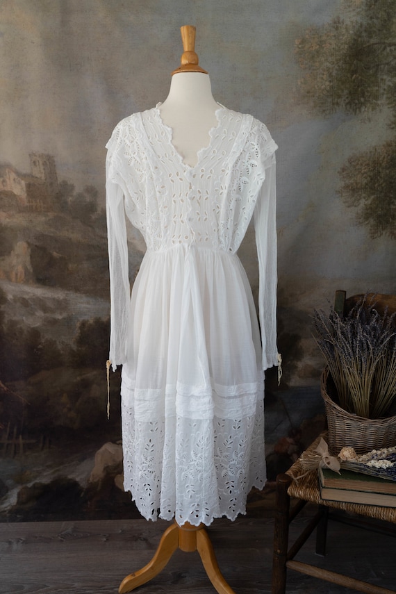 Antique Late 1910s Lace Dress Edwardian White Tea… - image 5