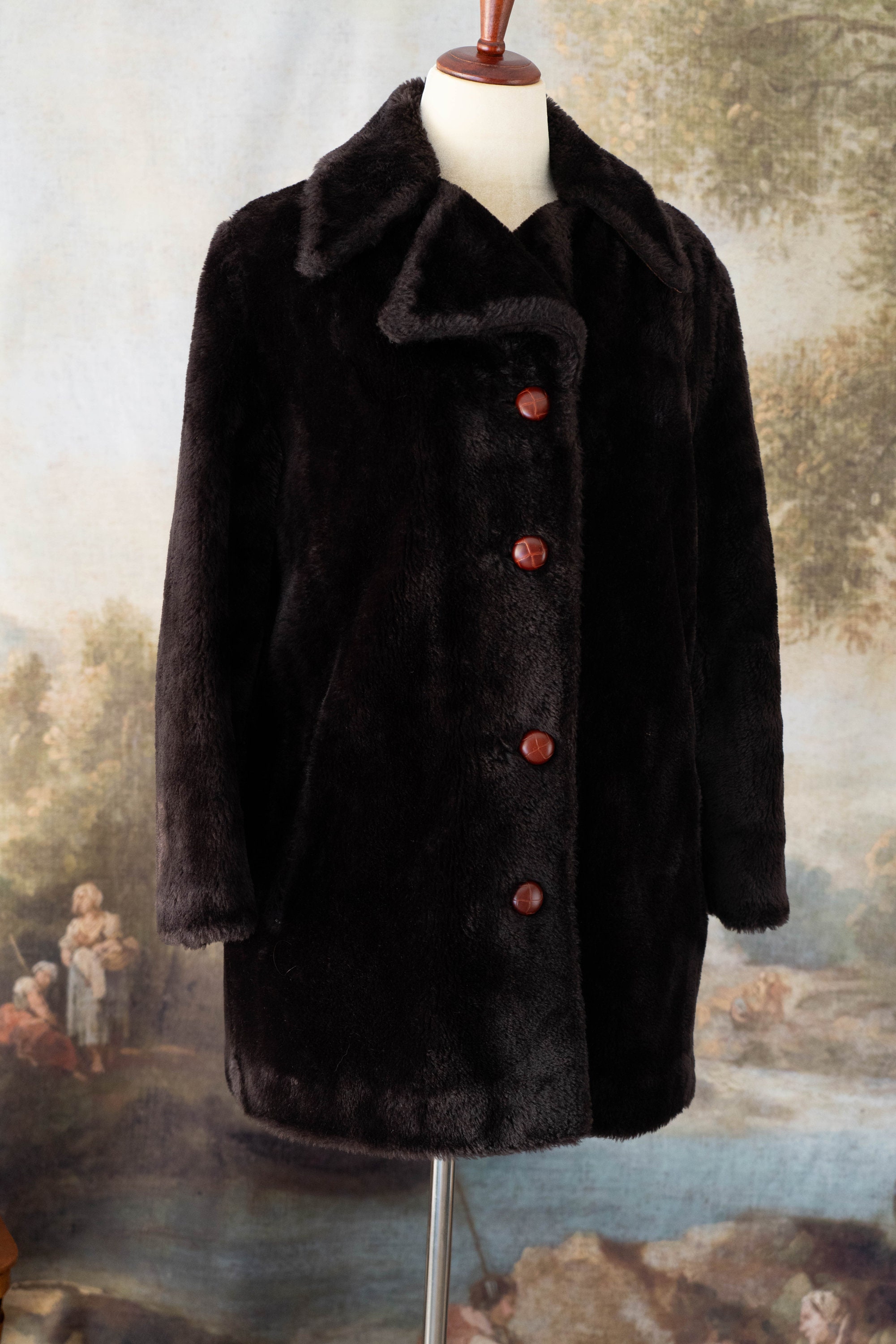 ヴィンテージ 1970 年代/80 年代 フェイクファー ブラウン コート