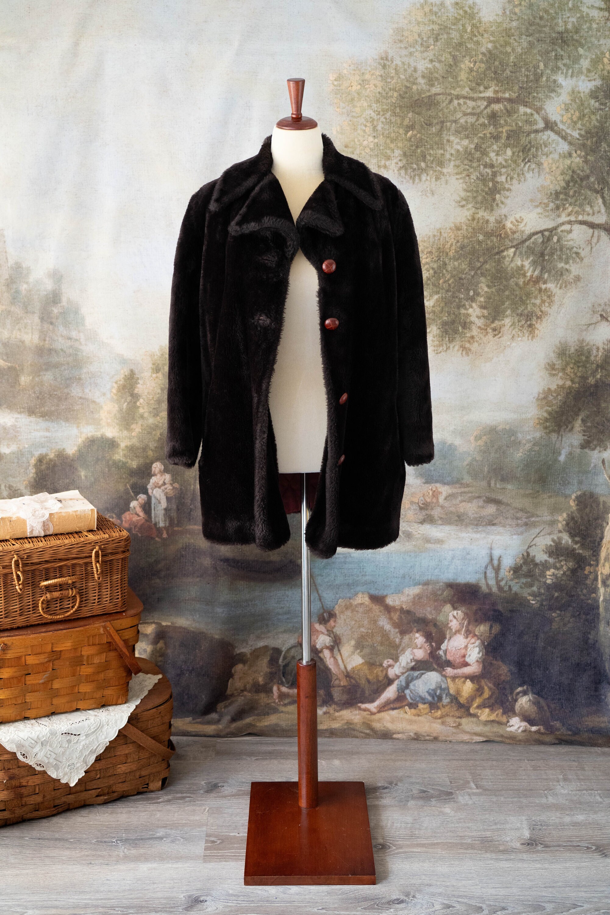 ヴィンテージ 1970 年代/80 年代 フェイクファー ブラウン コート