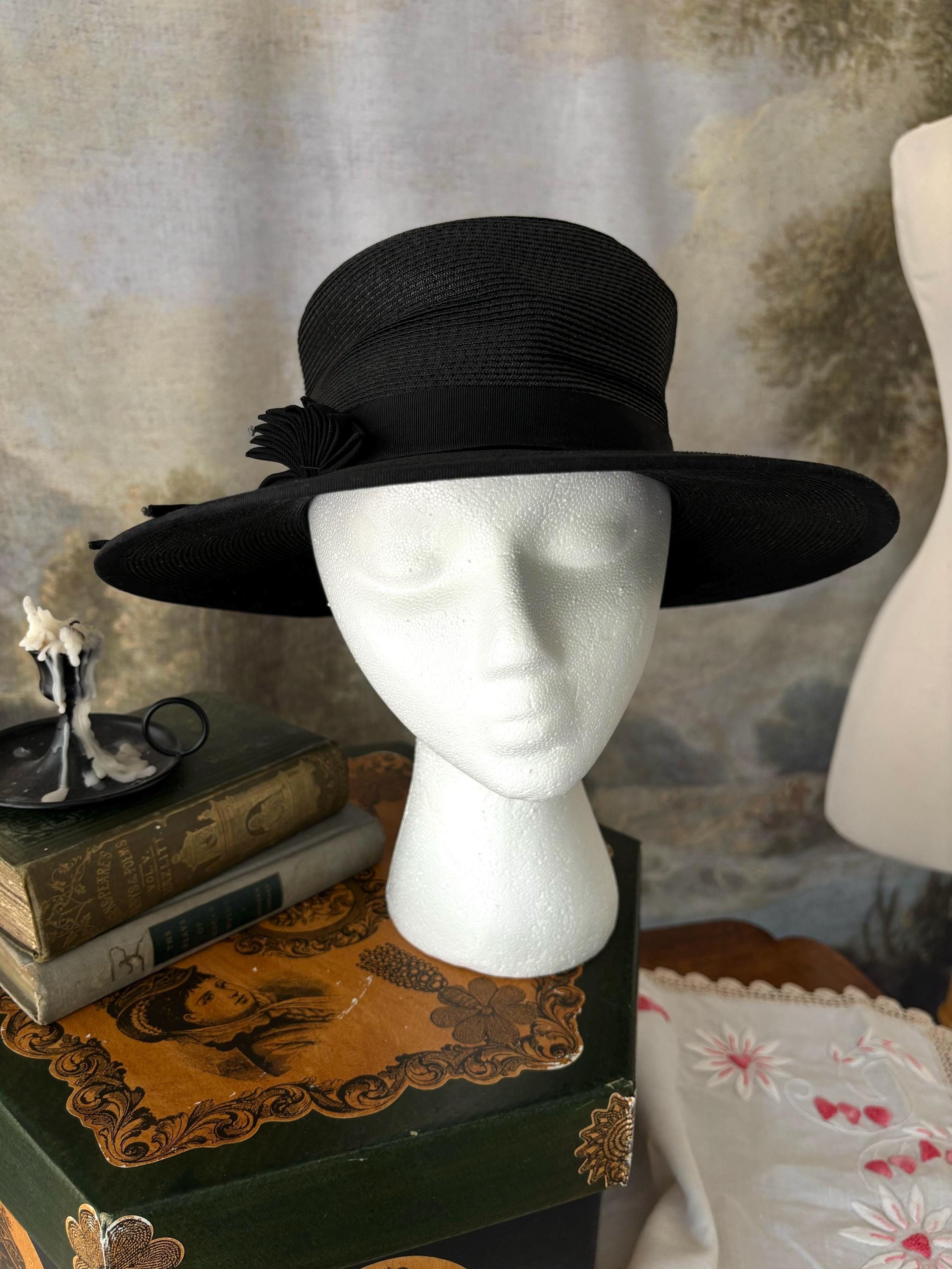 Vintage Union Made Cloche Hat Black Straw 1950s women main image 3