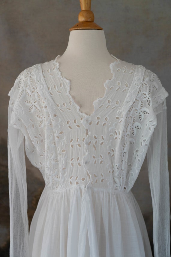 Antique Late 1910s Lace Dress Edwardian White Tea… - image 6
