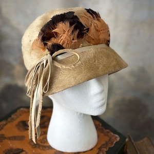Vintage 1960s Duchess Made in Italy Cloche Hat in Off White Faux Fur with Ribbon and Feathers Retro Mod Classic Aesthetic Old Hollywood