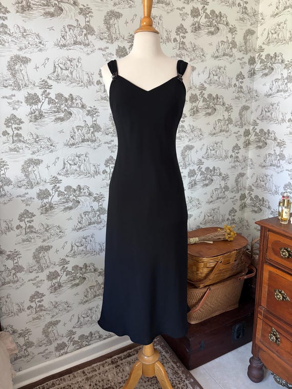 blue dress for baby girl Vintage 90s Carbon Silk Long Sleeve Open Back Midi Dress – Hermine
