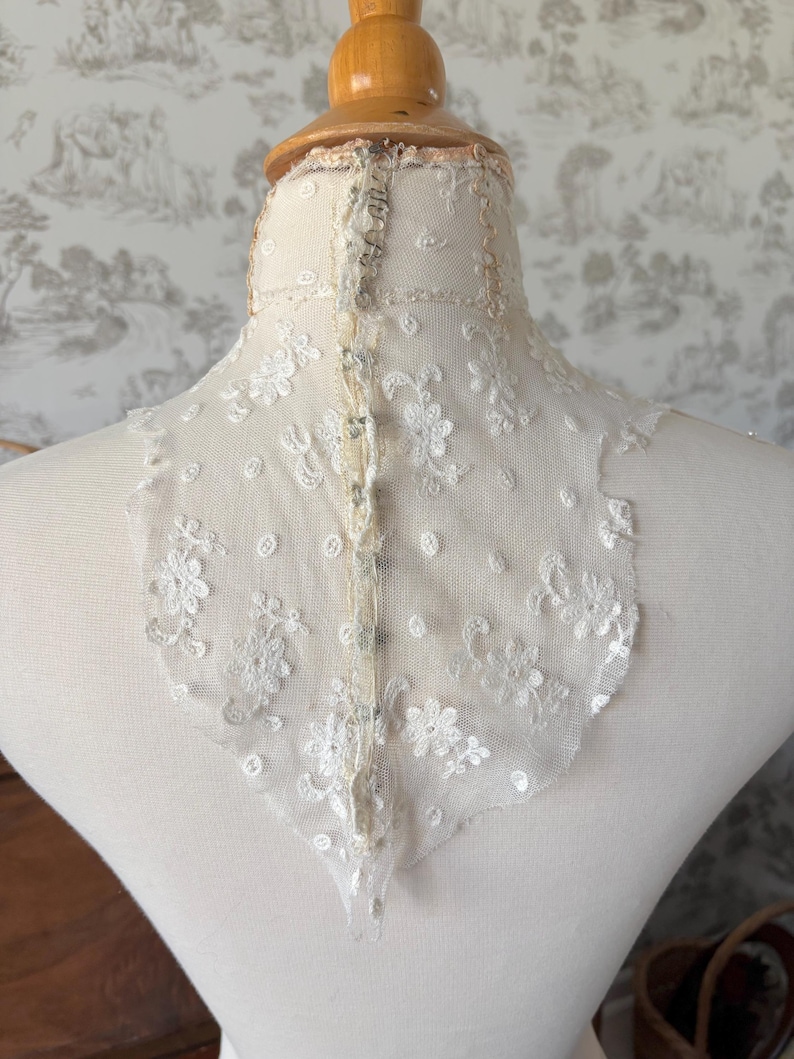 Set of 2 Antique Lace Collars: Victorian/Edwardian 1890s-1910s High Neck, Ruffles, Embroidery image 2