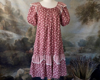 Vintage 80s Shan-Ying Hawaii Midi Floral Puff Sleeve Rose Dress Muumuu Cottagecore Romantic Spring Summer One of a Kind