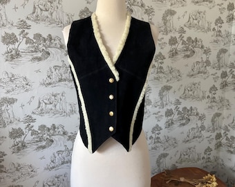 90s Black Leather Sherpa Vest: Western Boho Biker Style