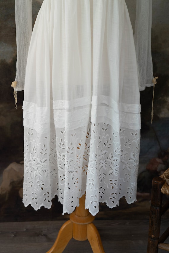 Antique Late 1910s Lace Dress Edwardian White Tea… - image 3