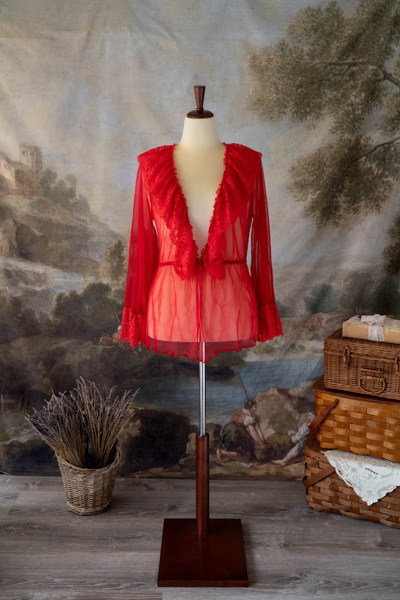 Vintage Escante Red Sheer Lace Lingerie Top or Blo