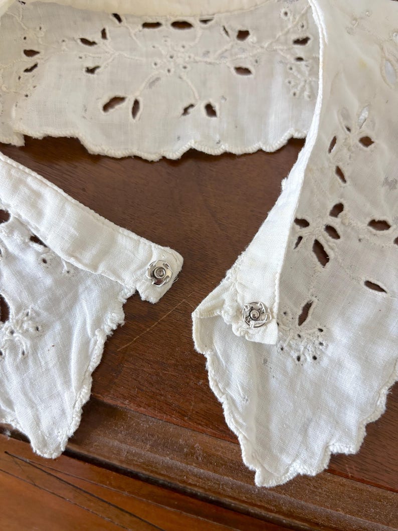 Set of 2 Antique Lace Collars: Victorian/Edwardian 1890s-1910s High Neck, Ruffles, Embroidery image 3