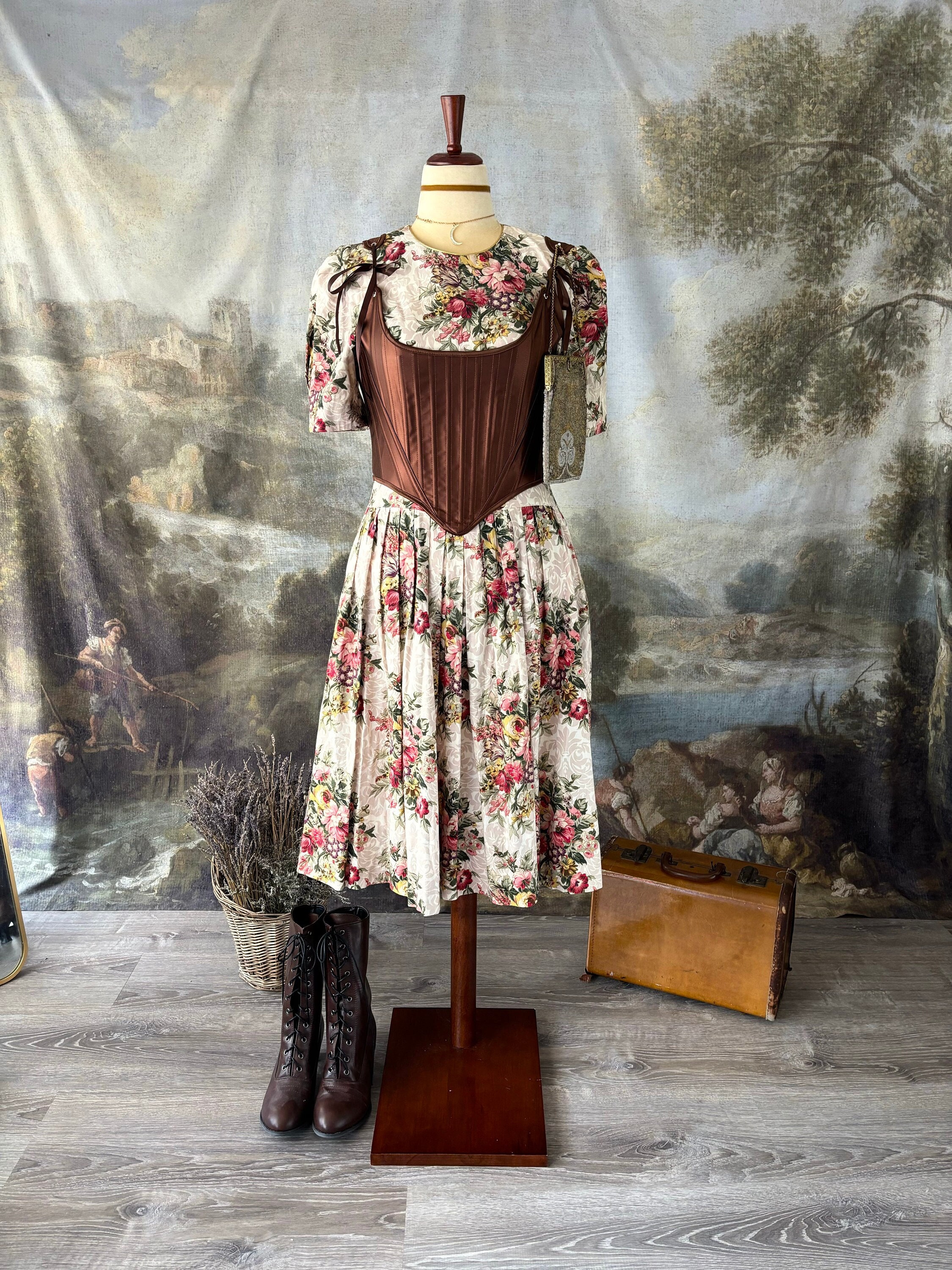 ビンテージ 70s USA 赤 花柄 羽織 ガウン ワンピース ドレス 美品