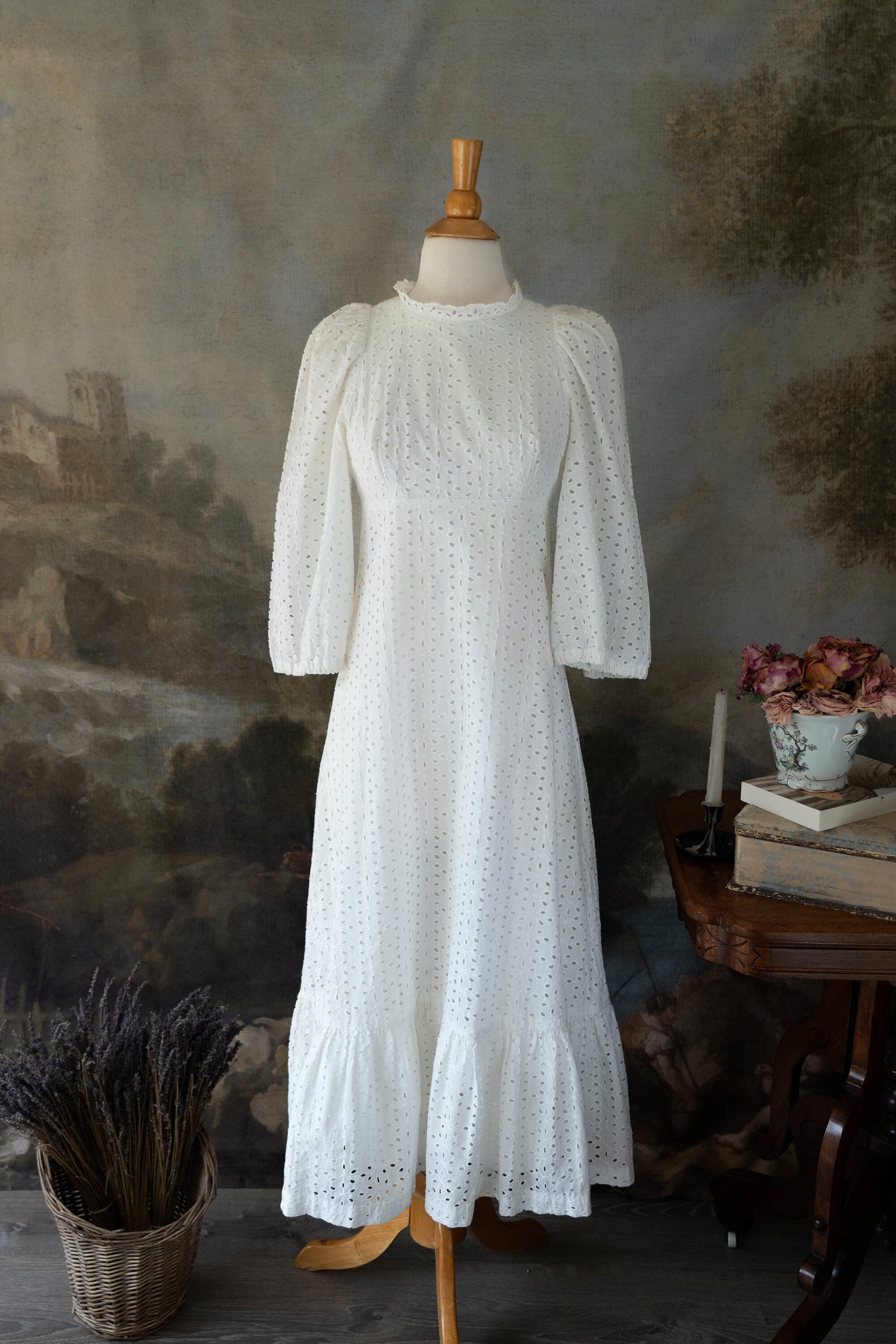 Vintage 70s Young Edwardian White Maxi Dress High Neck Victorian Style — free download