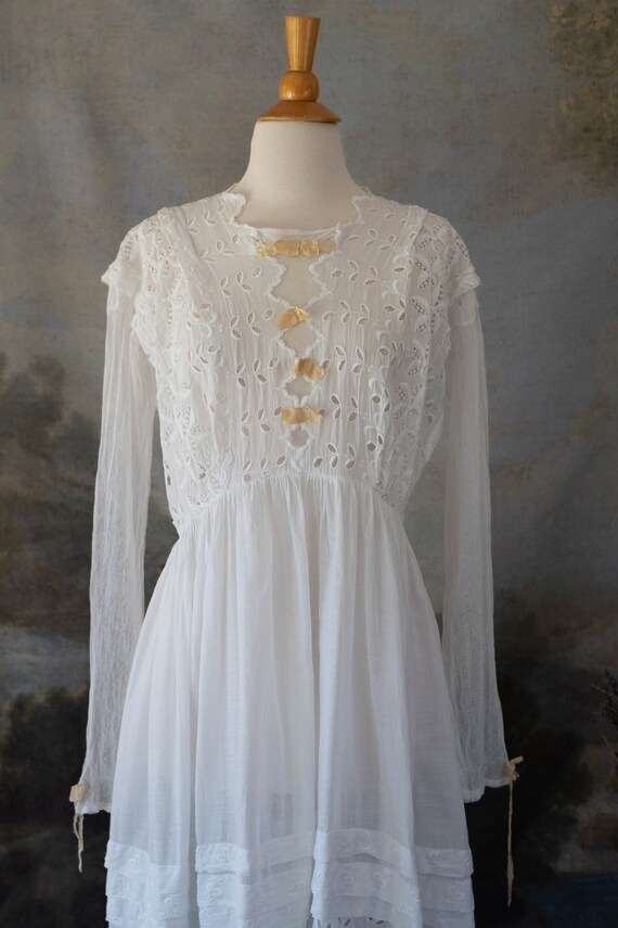 Antique Late 1910s Lace Dress Edwardian White Tea… - image 2