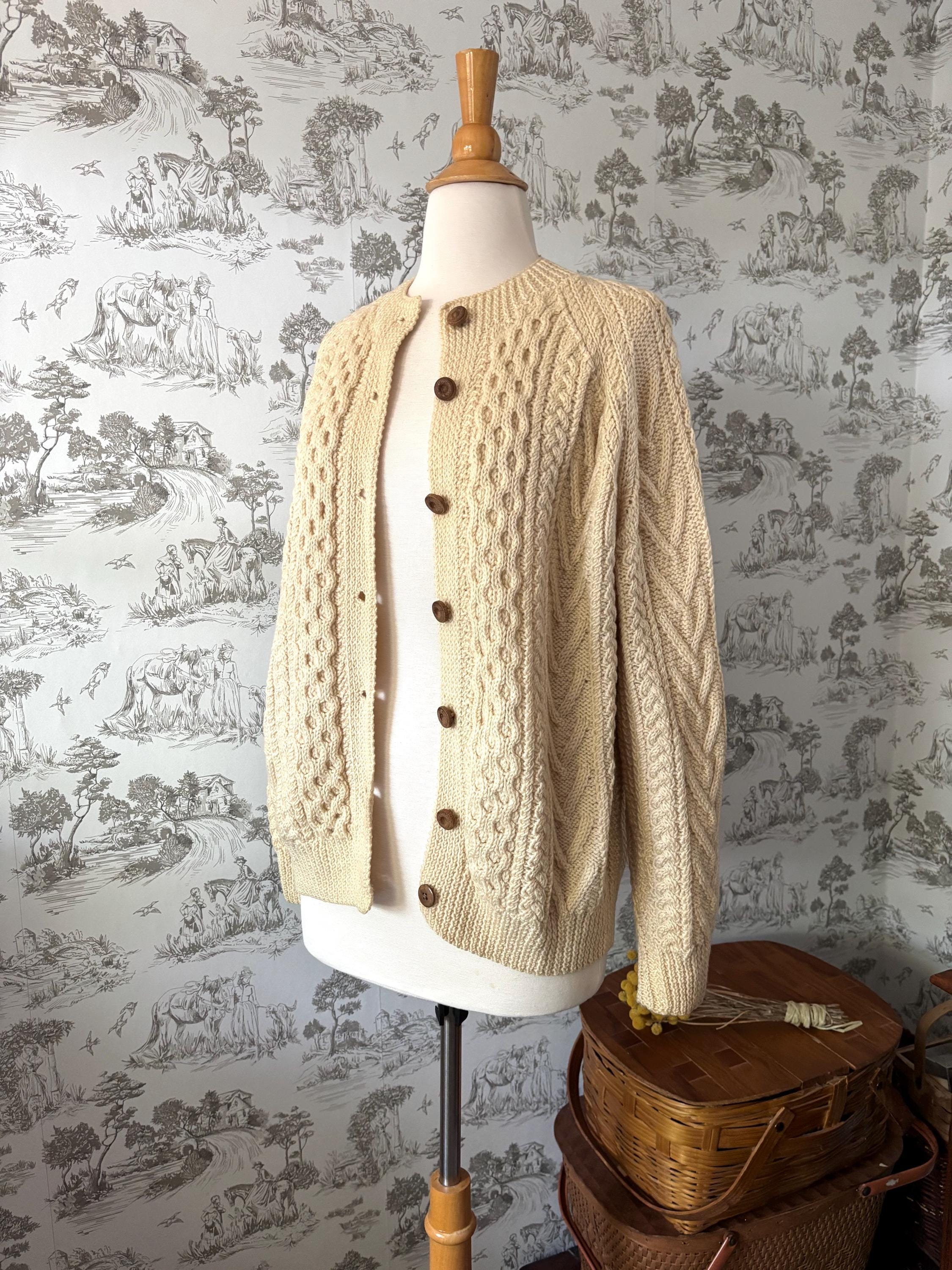 Vintage 70s Wool Cardigan: Wool Knit Sweater Autumn Wood Buttons 