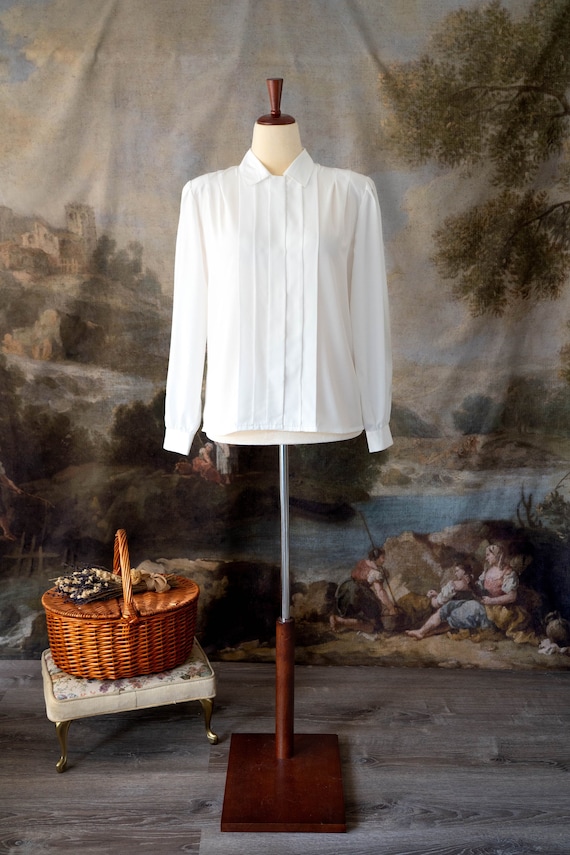 Vintage 90s Silvercord White Pleated Button-Down B