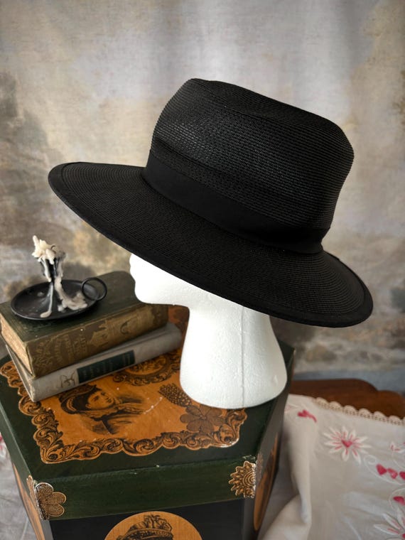 Vintage Black Straw Hat, Ladies Pillbox Style, Weaved, Union Made Pillbox Black Straw Vintage Hats for Women for sale | eBay main image 3