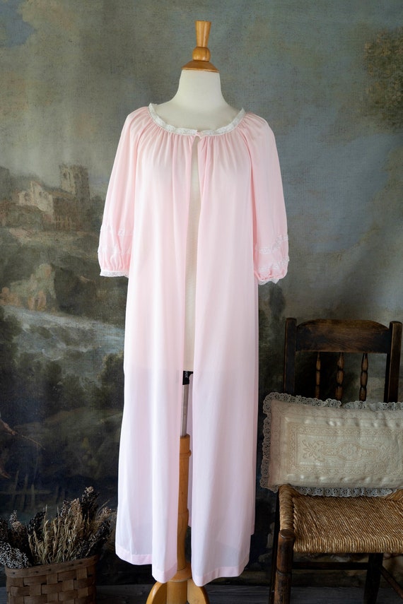 Vintage 80s Puff Sleeve Pink Robe Lace Details Pri