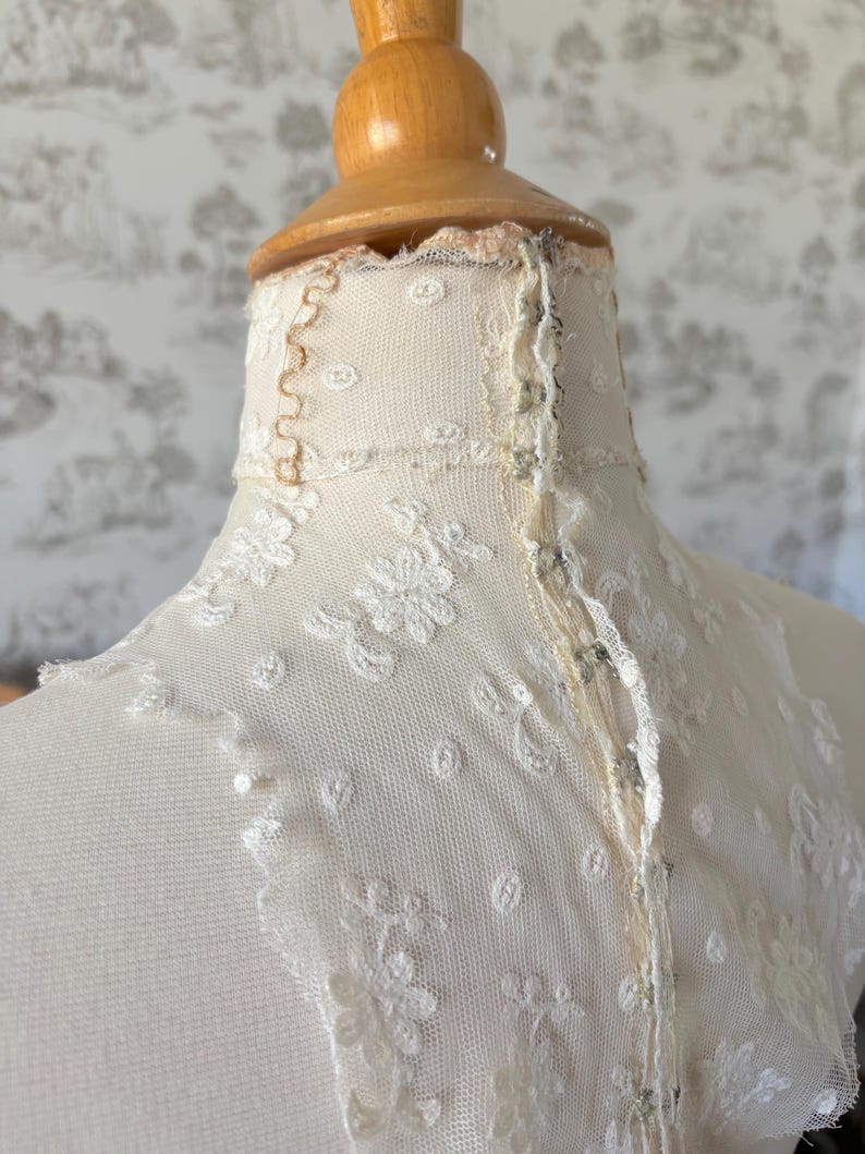 Set of 2 Antique Lace Collars: Victorian/Edwardian 1890s-1910s High Neck, Ruffles, Embroidery image 7