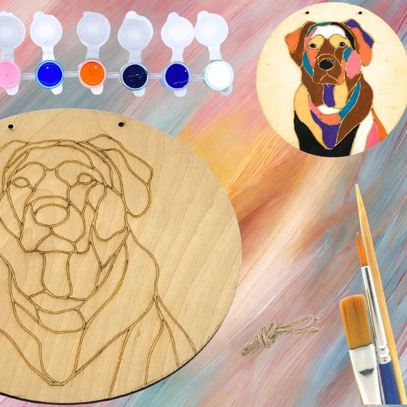 Colourful Dog Wood Painting Canvas Set Gift Hobby Kit 7,87 Inch 20 Cm 