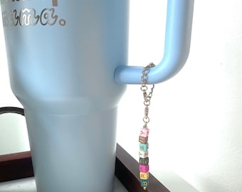Custom Name Tumbler Handle Charm, 40 oz tumbler accessory, Cute Gift For Her, Birthday Gift Under 5 Dollars, Beaded Charm Mother’s Day