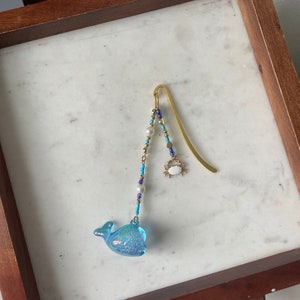 Whale Bookmark, Booktok Gift, Bookish Lover, Hand Beaded Golden Metal Bookmark, Sea Animal, Sea Creature, Under the Sea, Pretty Bookmarks