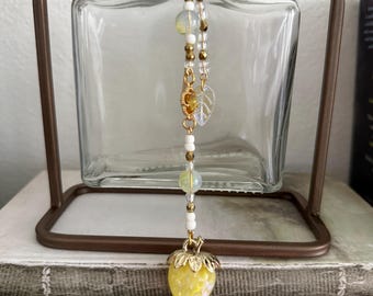 Mellow Yellow Strawberry  Jeweled Bookmark, Booktok, Bookish, Girly Bookmark, Gift For Book Lover, Bookish Gift, Booktok Gift, Cozy Reading
