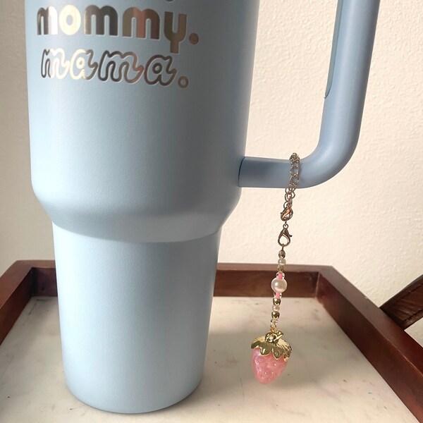 Strawberry 40oz tumbler handle charm, girly and cute gift for tumbler girlies, girly beaded charm, dainty handle charm, tumbler jewelry