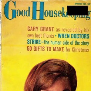 グッドハウスキーピング 1962 年 11 月号 ヴィンテージ女性ファッション雑誌 PDF デジタルダウンロード: ケーリー・グラント、60 年代ホステス ガウン、DIY クリスマス ギフト、MCM ホーム