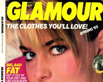 Glamour Magazine - Mars 1985 - Téléchargement numérique du magazine PDF - Magazine féminin vintage - Paulina Porizkova, Mode des années 80, Coiffures des années 80
